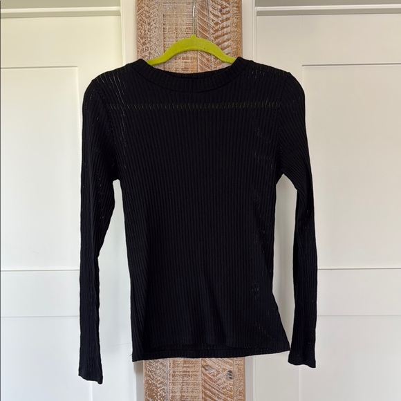 Pilcro Sheer Layering Black Ribbed Long Sleeve Top - Picture 5 of 8